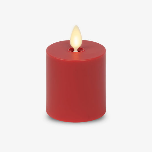Luminara Outdoor Votive Flameless LED Candle, Cherry Red 2" x 3.2", Moving Flame Battery Operated Timer Remote Ready IPX4 Matte Plastic Finish