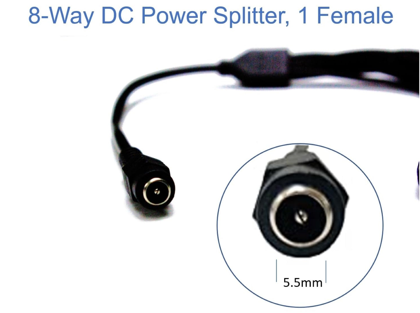 SOLTECH 8 Way DC Power Splitter Cable for Security Cameras 1 Female to 8 Male 5.5 * 2.1mm 8 Channel Y Adaptor for CCTV Surveillance Cameras
