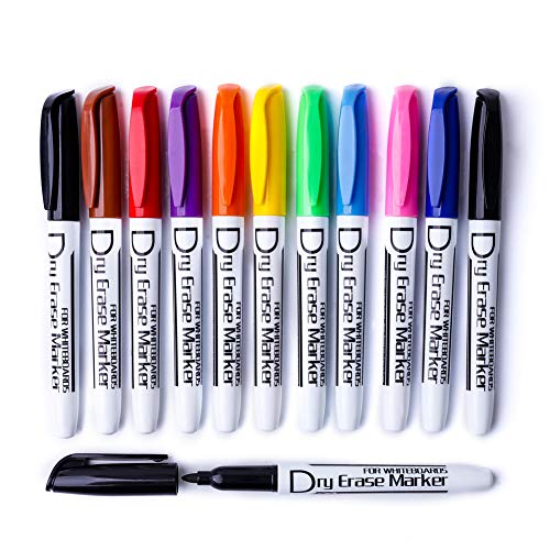 Volcanics Dry Erase Markers, Fine Tip, Low Odor, 10 Colors, 12 Pack