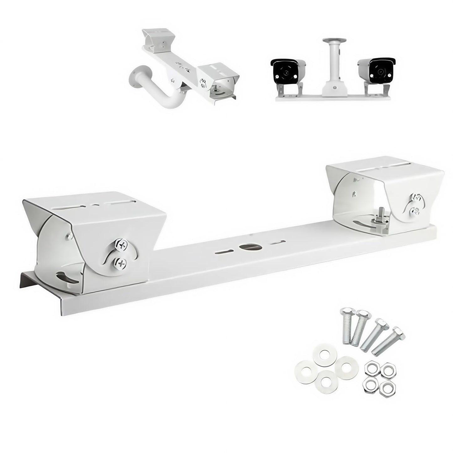 FINXRoll Metal Steel One to Two Horizontal Cross Bar Dual Camera Mount Bracket Extension Bar Horizontal Arm Security Camera Mount Holder for Double