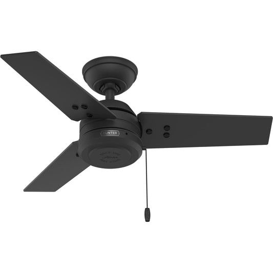 Hunter Fan 36 inch Ceiling Fan with No Light, Outdoor or Indoor Matte Black Ceiling Fan with Pull Chain for Porch, Living Room, Office, Kitchen