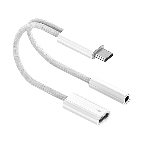 USB C to 3.5mm Headphone and Charger Adapter, 2-in-1 USB Type C to Aux Jack Dongle Cable with PD 60W Fast Charging for iPhone 15 16 17 Pro Max