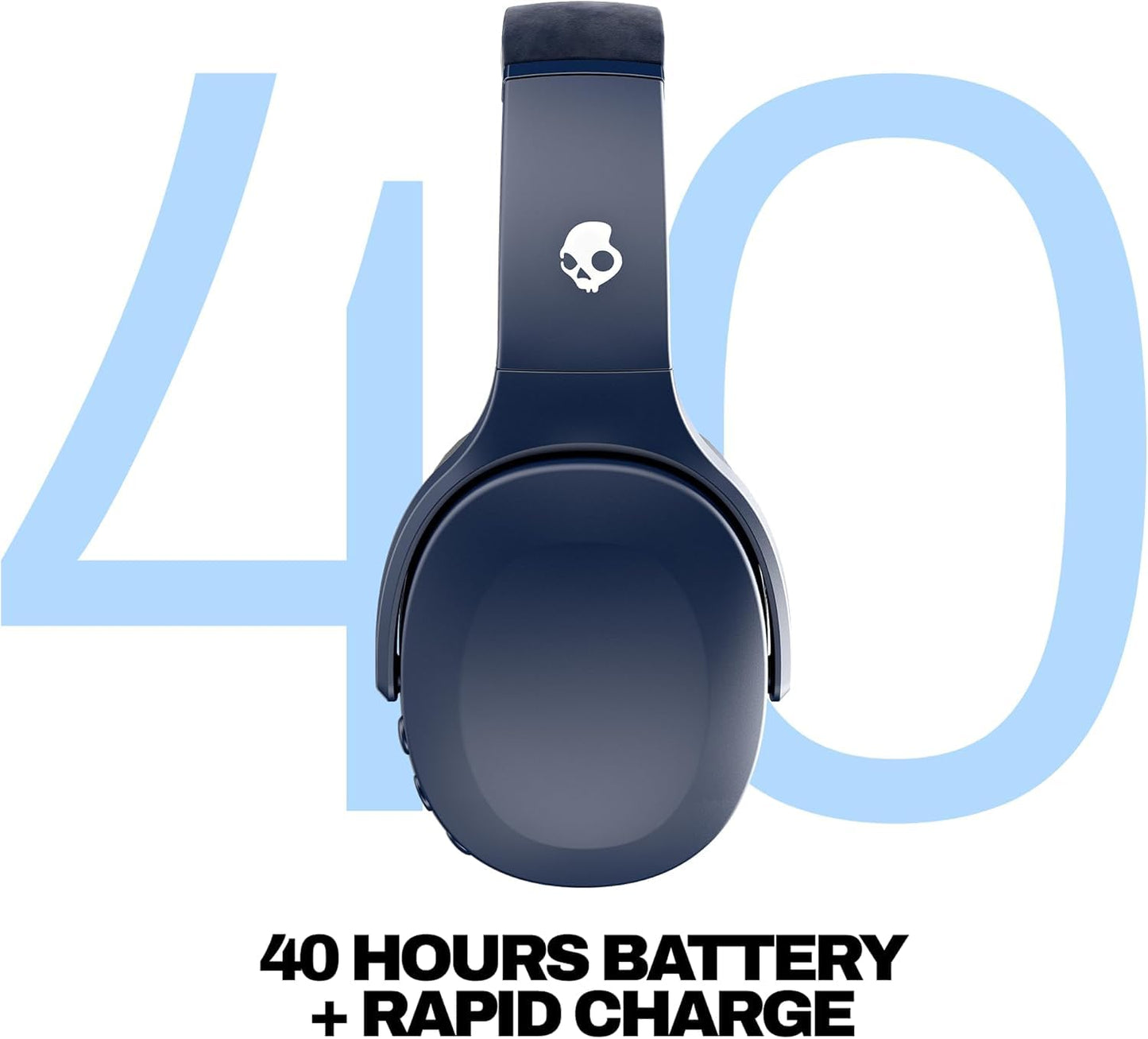 Skullcandy Crusher Evo Wireless Bluetooth Headphones Blue/Grey, Multi-Sensory Bass, 40Hr Wireless, Noise Isolating Over-Ear, Mic for iPhone/Android…