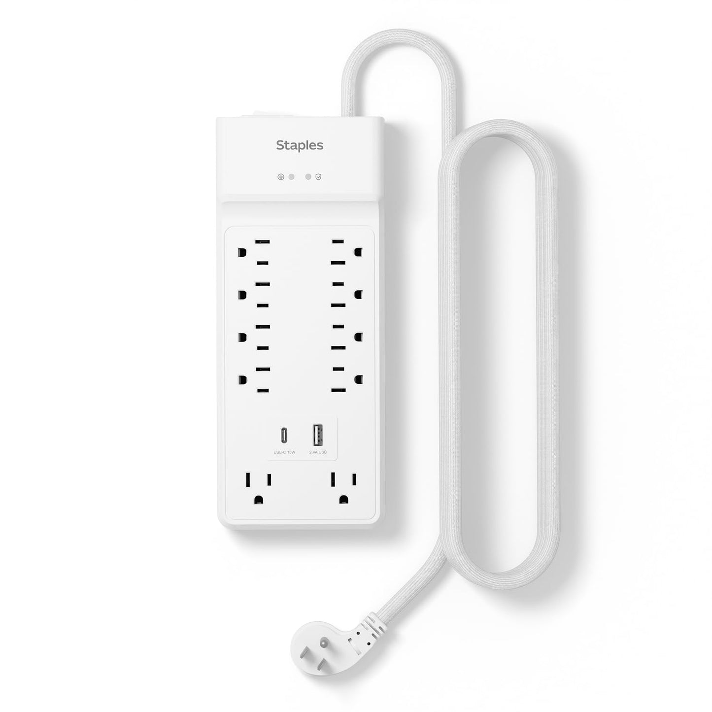 Staples TECH 10?Outlet Surge Protector with 2 USB Charging Ports and 6 ft. Braided Cord with Flat Offset Plug - Ideal for Home & Office, 3000 Joules