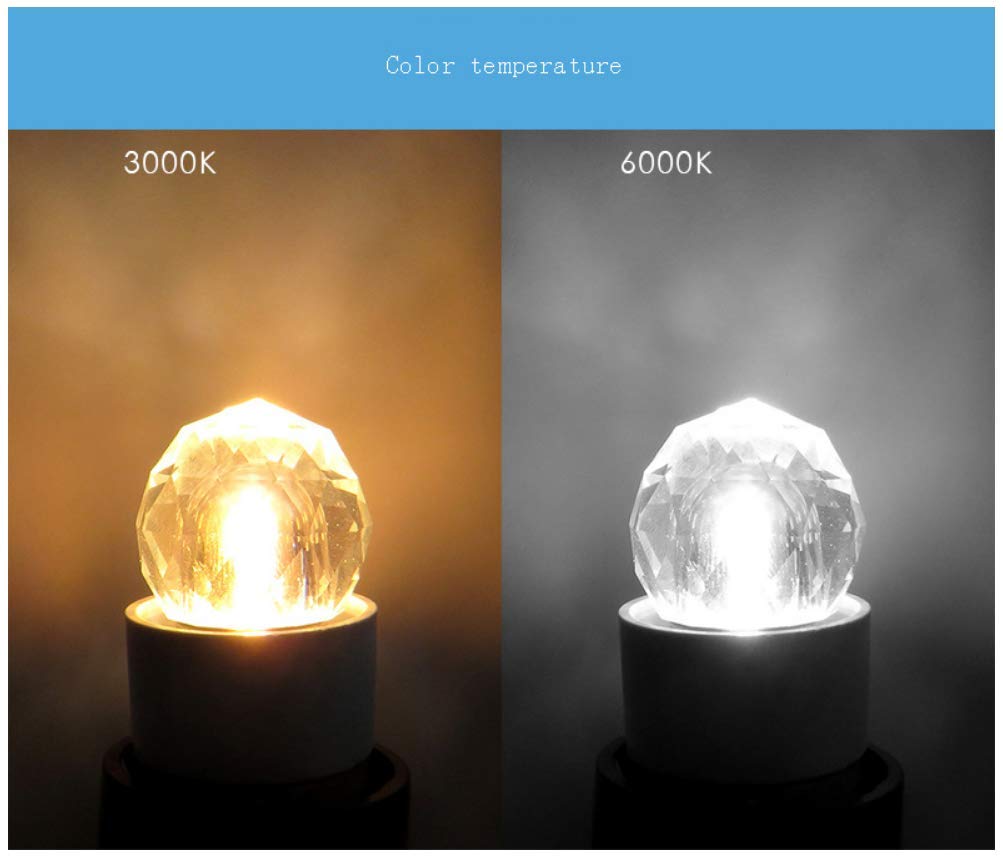 2W E12 Mini Globe Crystal LED Light Bulb Dimmable COB Bulbs 20W Incandescent Equivalent Daylight White 6000K E12 Candelabra Base 300LM for Desk Lamps