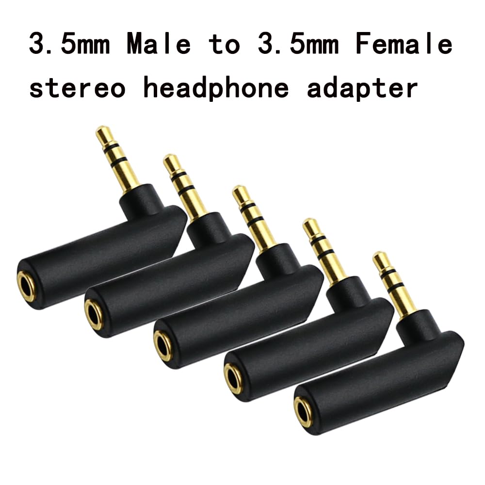 rgzhihuifz 3.5mm Angle Male to Female Audio Adapter, 90 Degree Right Angle Gold-Plated TRS Stereo Jack Plug AUX Connector Compatible with Headset
