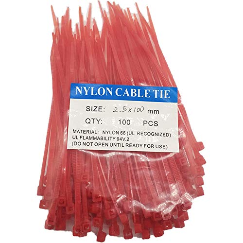 SYD CHEN 4 Inch Zip Ties (100 Pieces) 18lb Strength, Nylon Cable Wire Ties (Red)