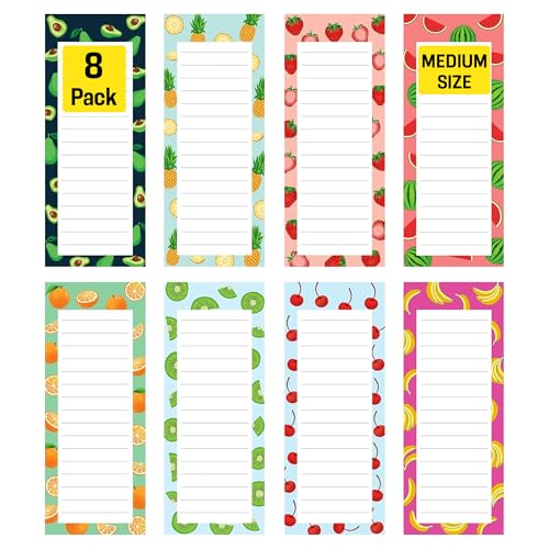 8 Magnetic Notepads - Notepads for Grocery List, Shopping List, To-Do List, Reminders -Strong Magnetic Back- Memo Notepad with Realistic Fruit Designs