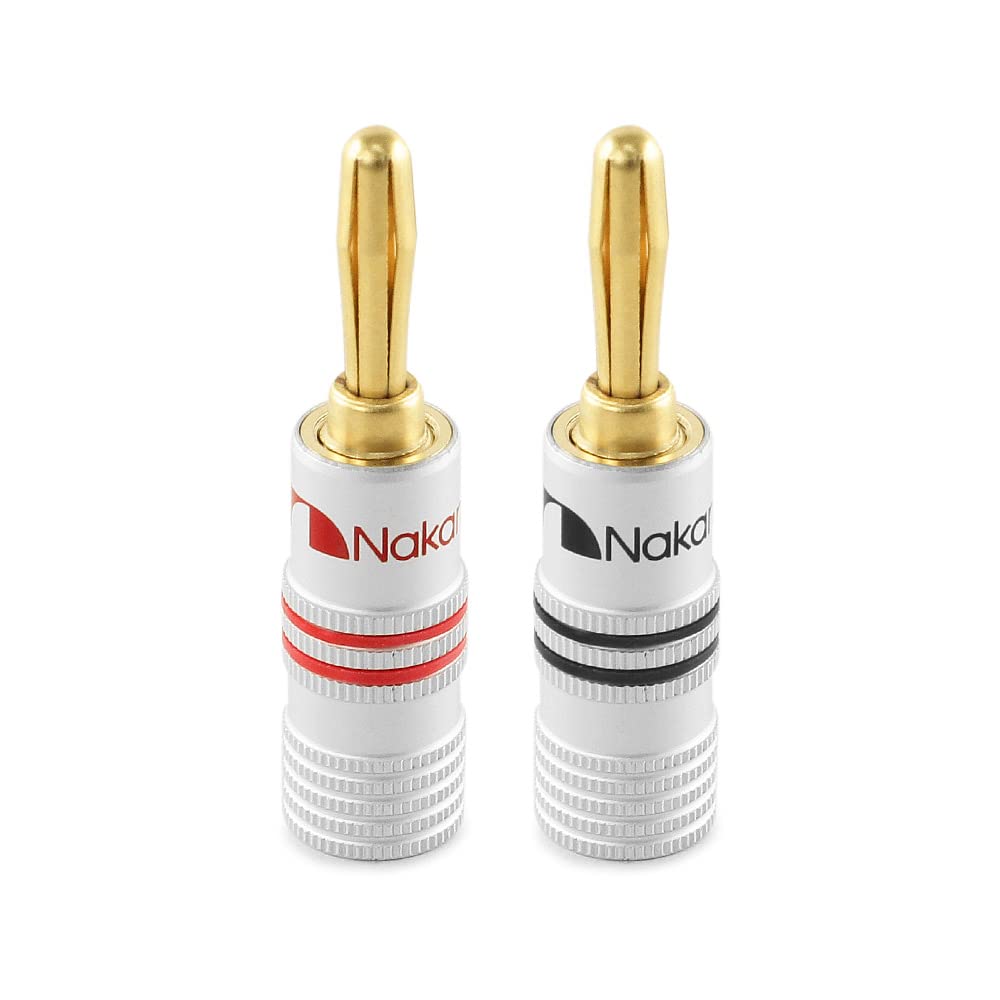 Nakamichi Excel Series 24k Gold Plated Banana Plugs 12 AWG - 18 AWG Gauge Size 4mm for Speakers Amplifier Hi-Fi AV Receiver Stereo Home Theatre Radio