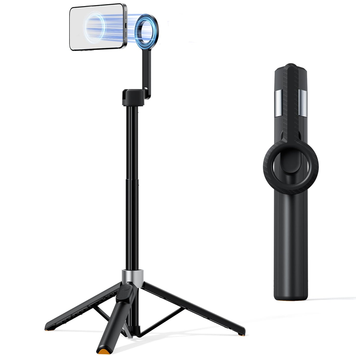 TODI 60" Magnetic Tripod for iPhone,Mini Magnetic Selfie Stick Magnetic Selfie Stick Compatible with iPhone 12-17 Series with Metal Ring