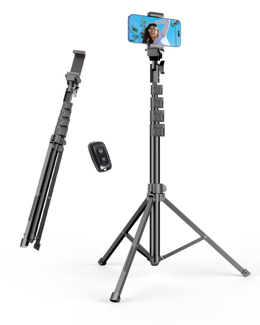 EMART 62’’ Cell Phone Tripod Stand, Adjustable Floor Cellphone Tri Pod Holder with Remote for iPhone and Android, Portable Compact Smartphone Selfie