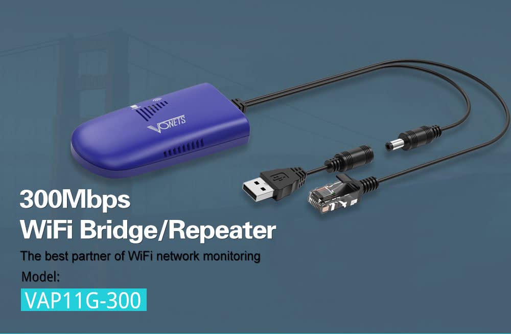 VONETS WiFi Bridge 2.4GHz Wireless Ethernet Bridge Signal Repeater WiFi Hotspot RJ45 to WiFi Convert for DVR, Monitoring, IP Printer, Network Device