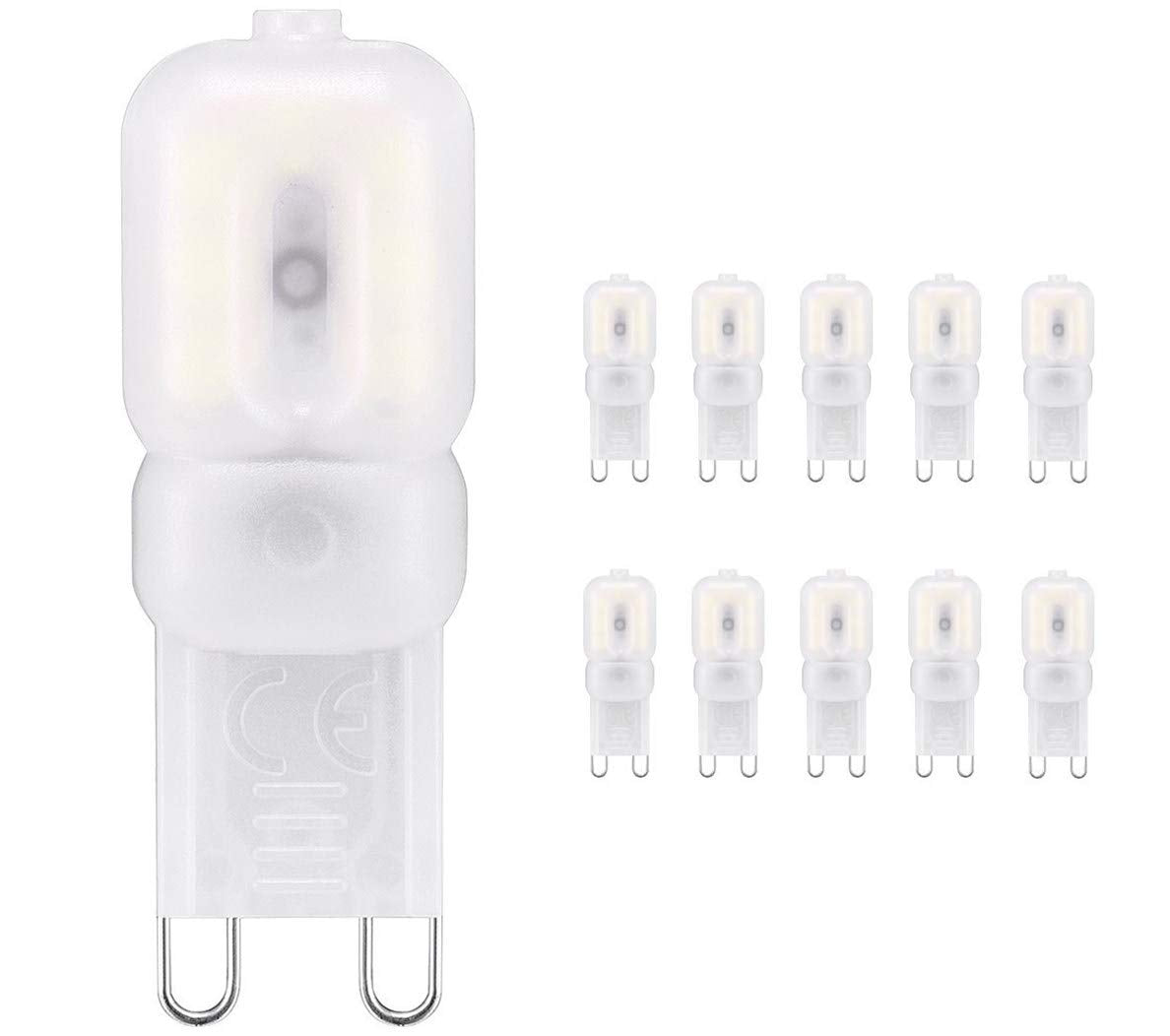 G9 LED Bulbs 6000K Daylight White 3W Dimmable Frosted Light Lamps 30W Halogen Equivalent 450 Lumen CRI >90Ra T4 G9 Bi-Pin Base 120V,10 Pack