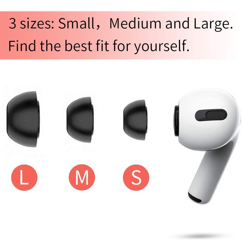 Lanwow Memory Foam Ear Tips for AirPods Pro 1st & 2nd Gen, 3 Pairs, Assorted S/M/L, Secure Fit, Black