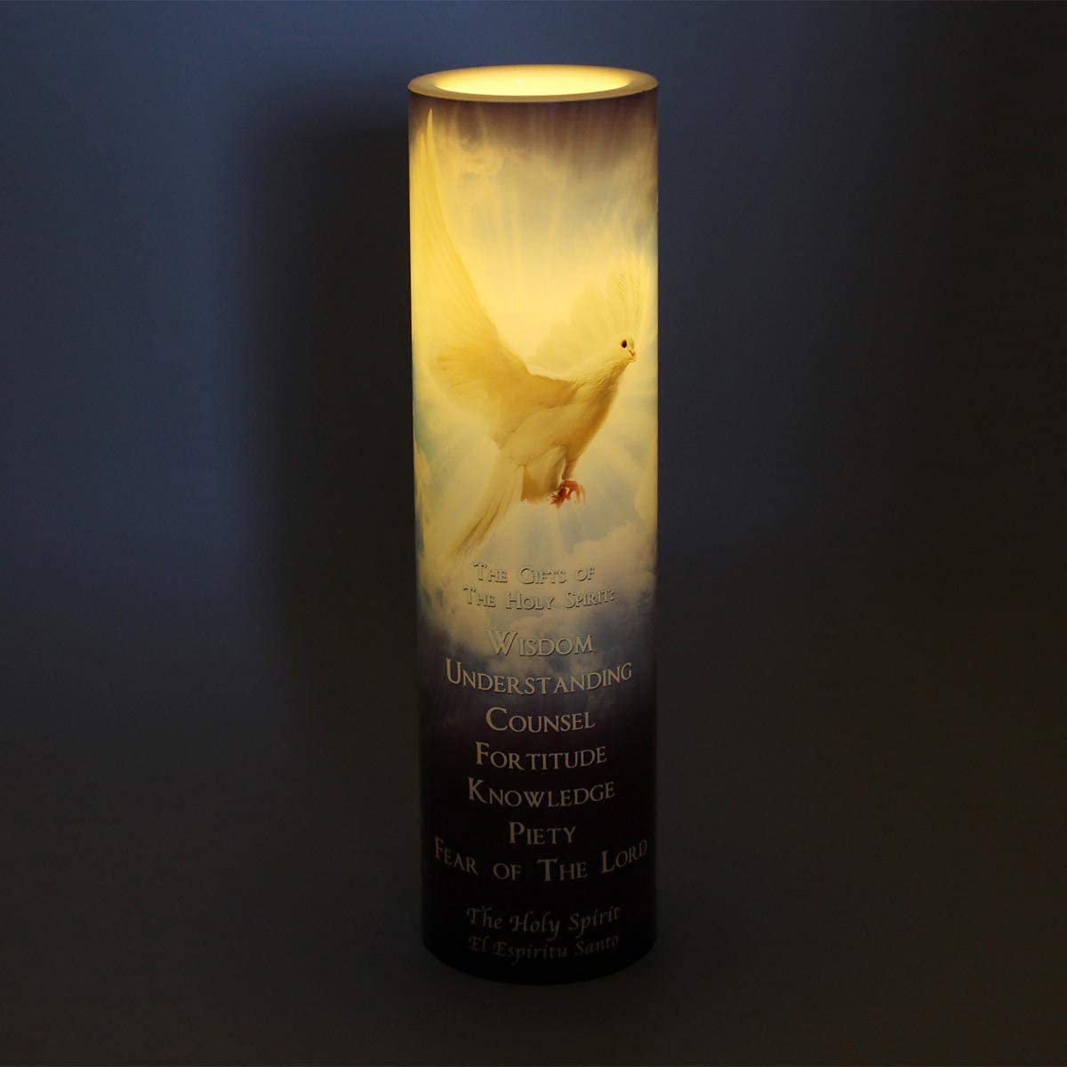 THE SAINTS COLLECTION Holy Spirit Blue LED Flameless Devotional Prayer Candle