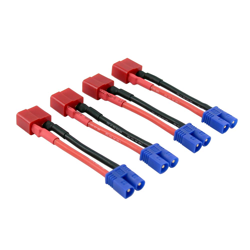 OliRC 4pcs EC2 Male to T-Plug Style Female Connector Adapter with 5cm 2in 16awg Wire(C36-4)