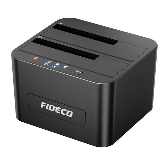FIDECO External Hard Drive Docking Station, Hard Drive Dock for 2.5 and 3.5 inch SATA HDD SSD, HDD Docking Station with Dual Bay, USB 3.0 Hard Drive