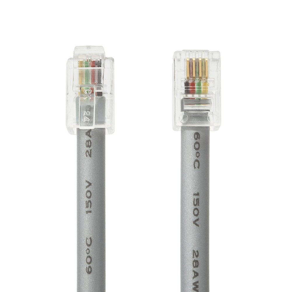 TENINYU RJ9 4P4C 4 Conductor Straight Modular Telephone Data Extension Flat Cord Cable Silver 7FT 2PACK