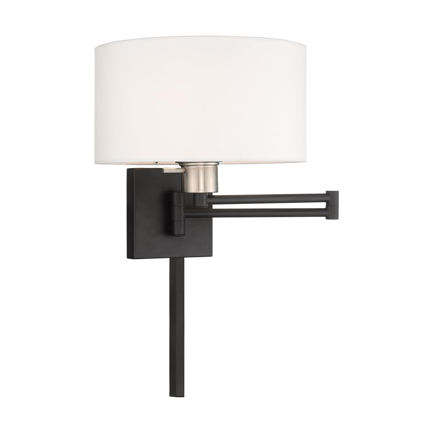 Livex Lighting 40036-04 24.25" One Light Swing Arm Wall Mount, Black Finish with Off-White Fabric Shade