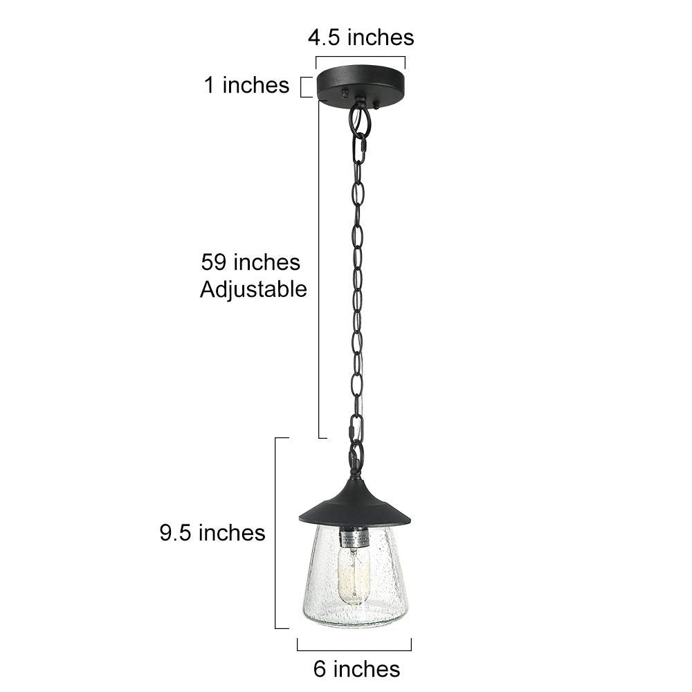 LOG BARN Outdoor Pendant Lights, Porch Fixture in Painted Black Metal with Clear Bubbled Glass Globe, Hanging Lantern Lamp for Gazebo, Entry, Yard