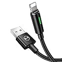 Power Off/On Smart LED Auto Disconnect and Auto Recharge Nylon Braided Sync Charge USB Data 6FT/1.8M Cable Compatible New Phone List Below (Black…