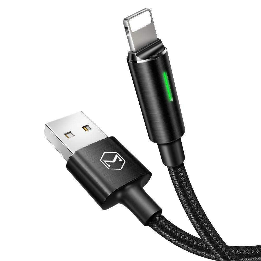 Power Off/On Smart LED Auto Disconnect and Auto Recharge Nylon Braided Sync Charge USB Data 6FT/1.8M Cable Compatible New Phone List Below (Black…