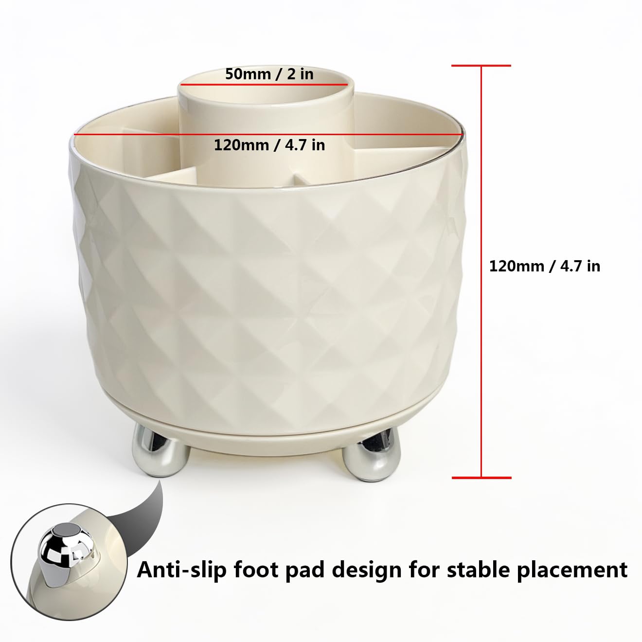 GOTOBA 360° Rotating Pencil Holder for Desk, Makeup Brush Holder with 6 Slots, Desk Organizer for Writing Utensil, Office and School Supplies (Milky
