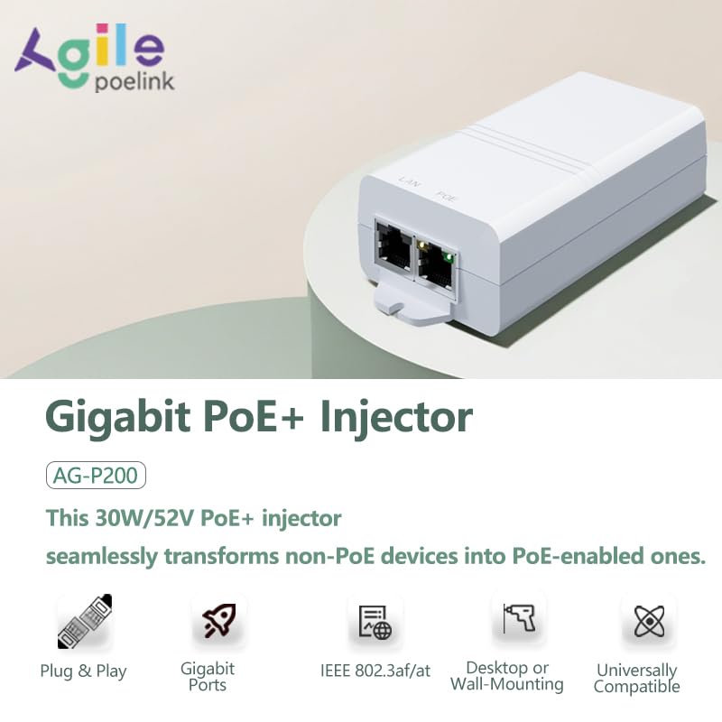 Gigabit PoE+ Injector 30W IEEE802.3at/af Compliant AG-P200