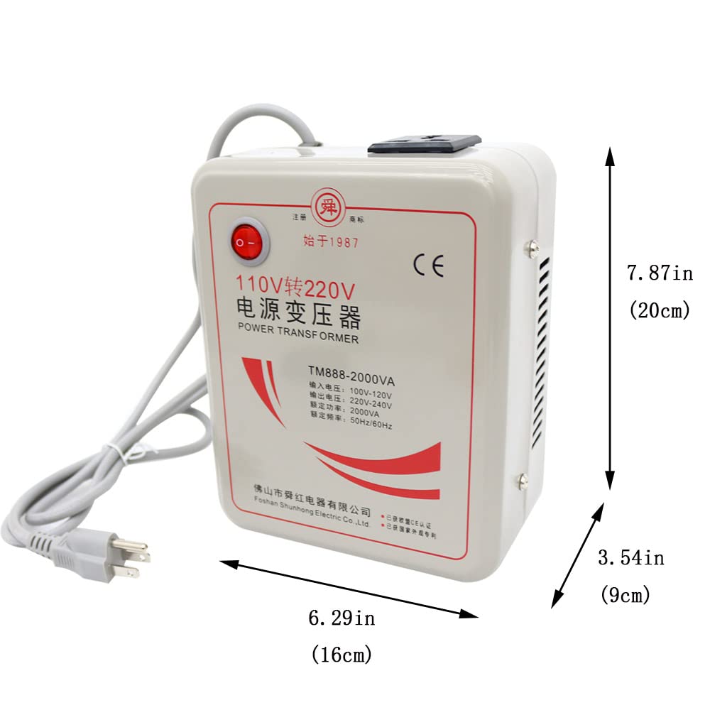 INTBUYING Inverter Step Up Voltage Converter 110v to 220v Transfomer Commercial Adapter 2000 W for Europe Asia Appliances Used in US