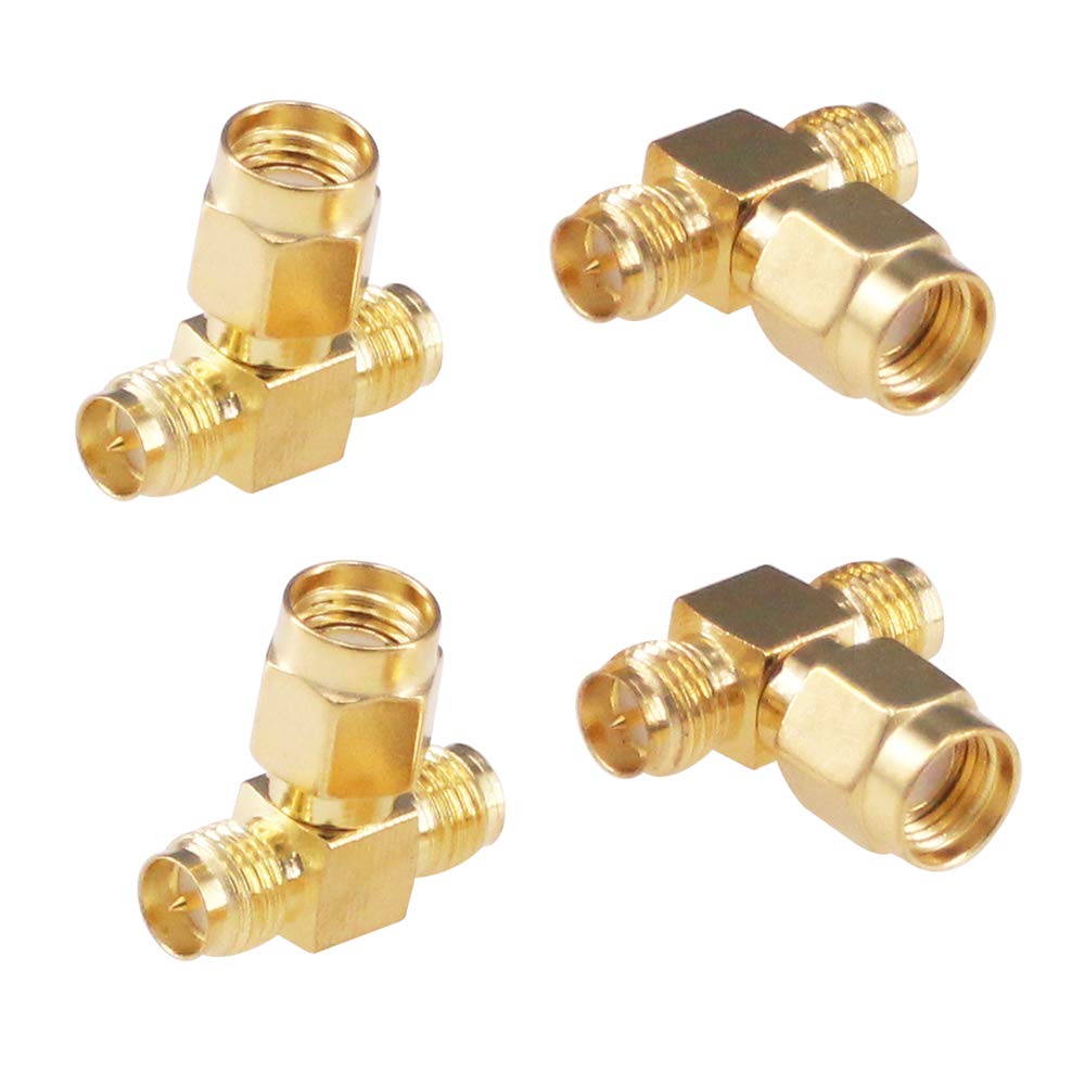 RFaha 4pcs Antenna Adapter RPSMA Male to Dual RPSMA Female Connector T Type 3 Way Splitter Antenna Converter(NOT for TV)(F05-4)