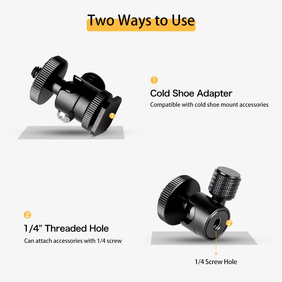 koolehaoda 1/4 Mini BallHead & Hot Shoe Mount Adapter for Camera Video Light Tripod Monopod (1/4 Ball Head)