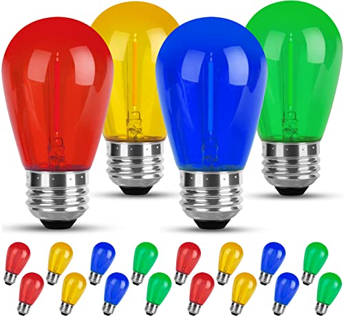 We Charger Colored Led String Light Bulbs16 Pack for Replacement, S14 Multi-Color Bulb with E26 Screw Base, Red/Green/Blue/Yellow RGB Bulbs