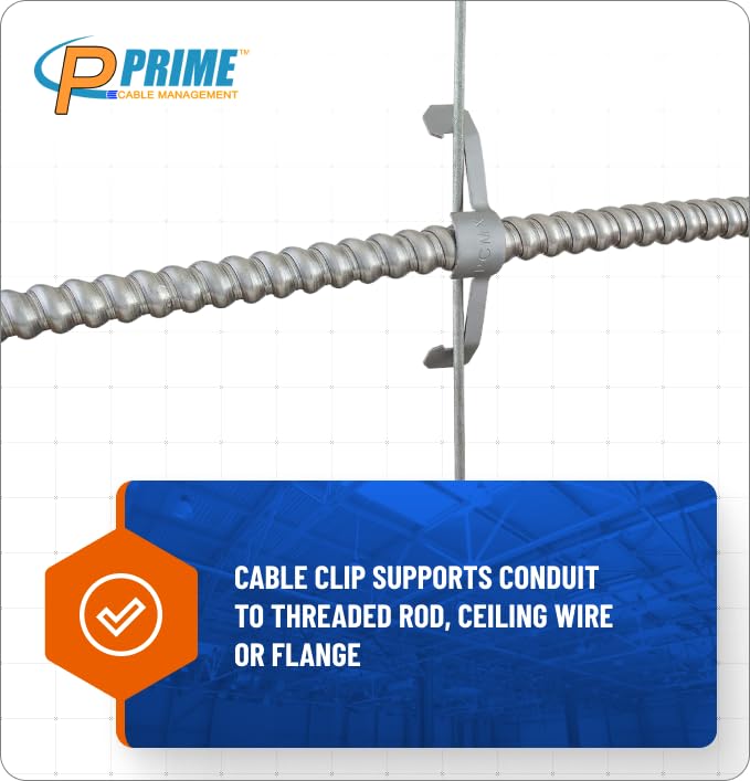 Prime Cable Management Conduit Cable Support Clip to Ceiling Wire, Threaded Rod & Flanges. Heavy Duty Spring Steel Clip 50 Pack