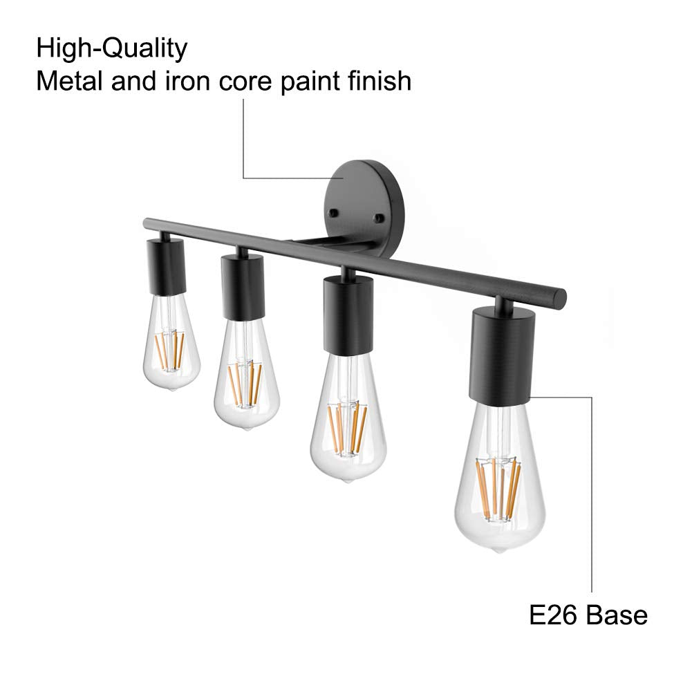 Ralbay Bathroom Vanity Light Fixtures-4 Light Industrial Matte Black Wall Sconce, Vintage Edison Wall Lamp Lighting Fixture for Bathroom