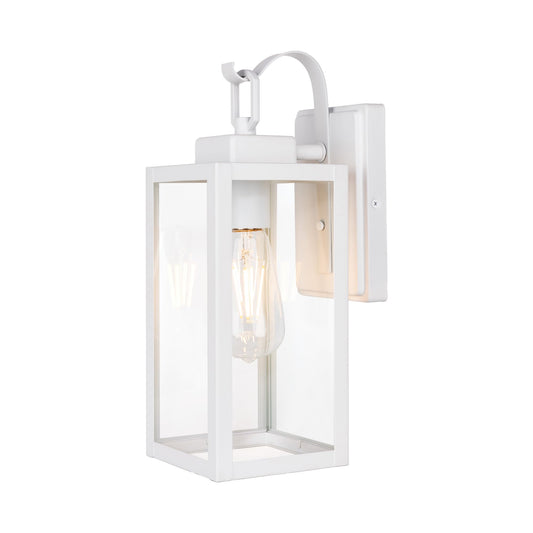 GRUENLICH Outdoor Wall Lantern, Wall Sconce for Porch Lighting Fixture, E26 Base Max 60W, Metal Housing Plus Glass, White Finish, Bulb Not Included