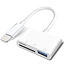 Apple Lightning to SD & TF Card USB Camera Adapter for iPhone/iPad, 3 in 1 Card Reader USB Dongle for USB Flash Drive, Keyboard, Mouse, Hubs, MIDI
