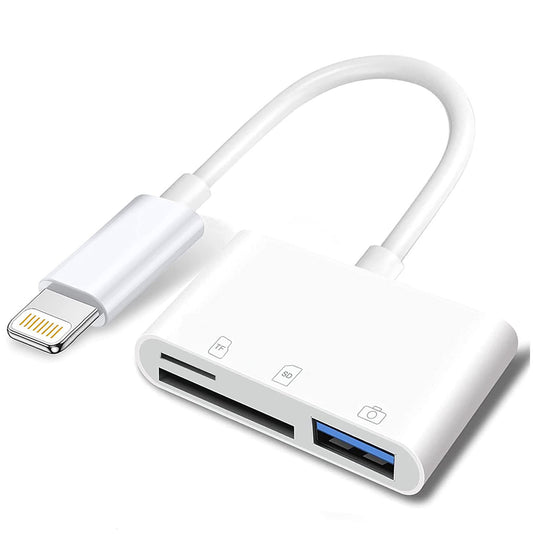 Apple Lightning to SD & TF Card USB Camera Adapter for iPhone/iPad, 3 in 1 Card Reader USB Dongle for USB Flash Drive, Keyboard, Mouse, Hubs, MIDI