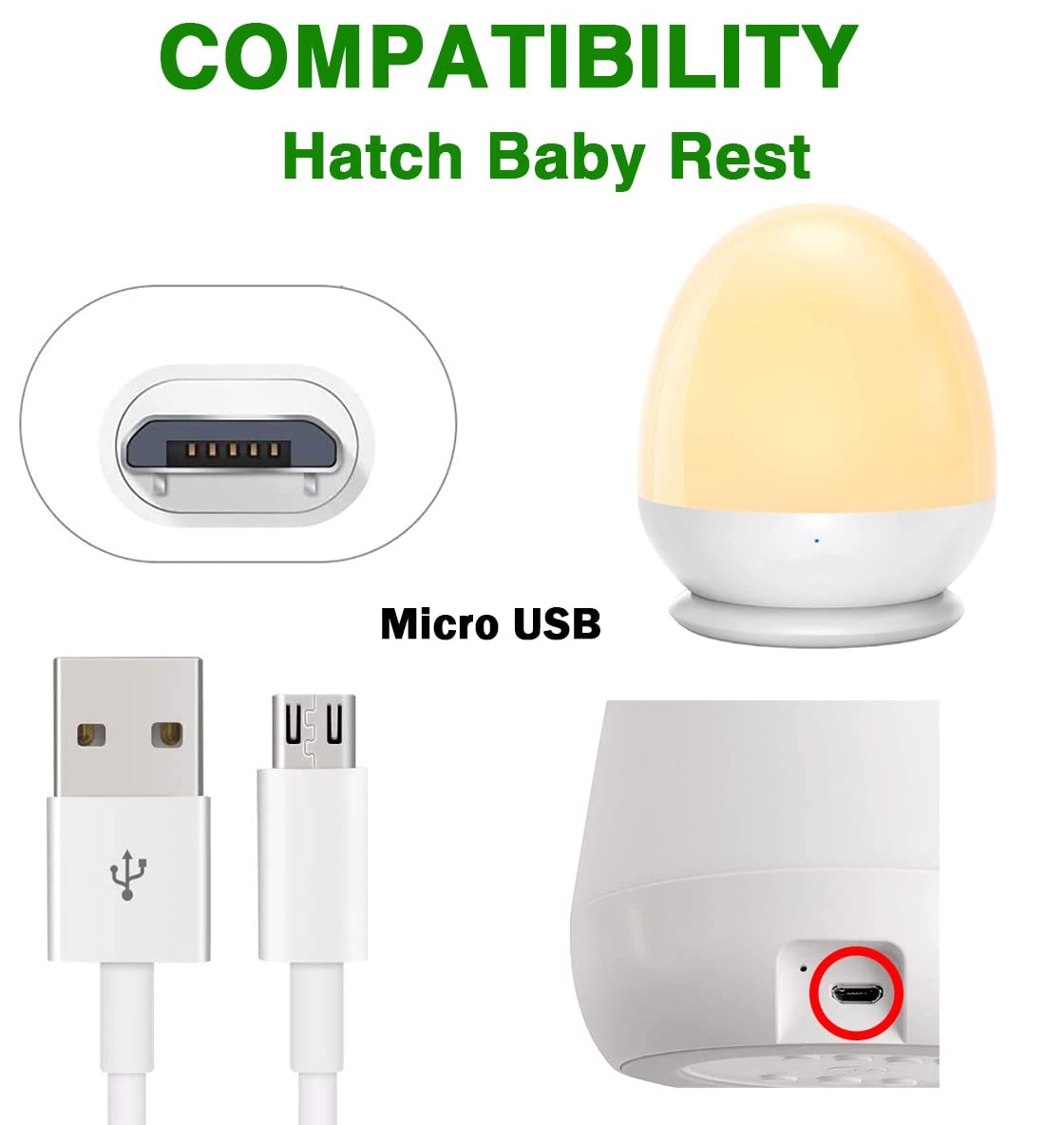 Xnarew Night Light 6.6 Foot Charging Cable, for Nursery Night Light, G Keni, ROYFACC, UNIFUN, RTSU, AMEXI, CREWEEL, Lumipets, JolyWell, WoneNice
