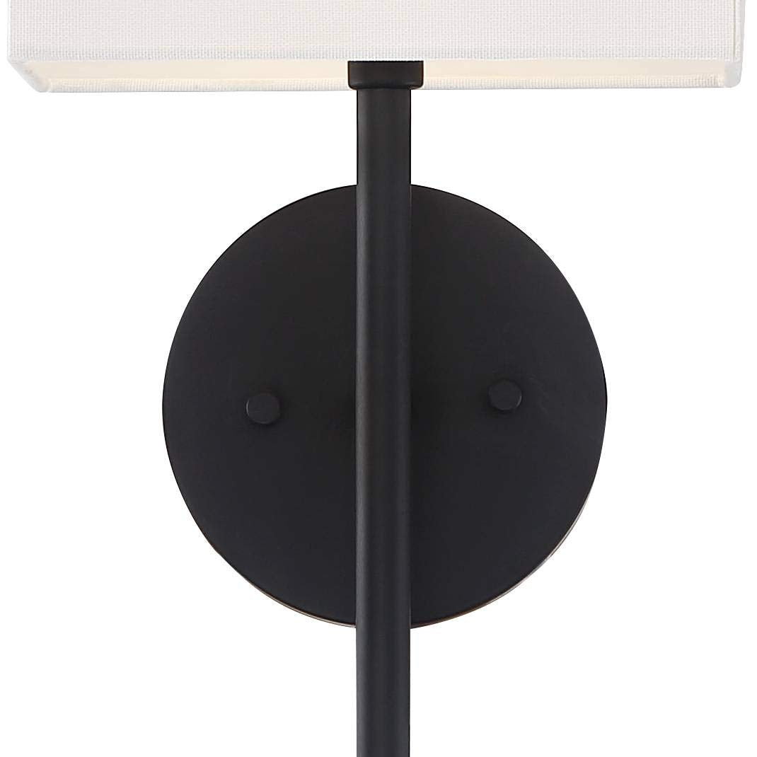 Possini Euro Design Favreau Modern Wall Light Sconces Set of 2 Black Hardwired 8" Fixture White Rectangular Linen Shade for Bedroom Living Family Room