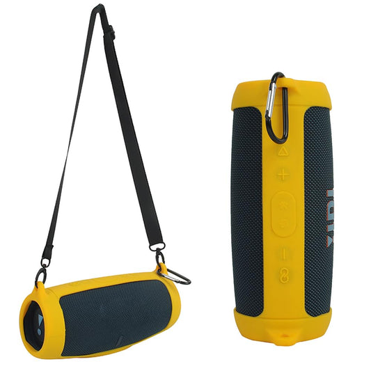Silicone Case Cover for Charge 5 Bluetooth Speaker, Portable Travel Carrying Protective Sleeve Skin Case with Shoulder Strap and Carabiner (Yellow)