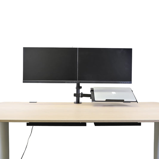 AEONS Dual Monitor and Laptop Desk Mount Combo Stand with Notebook Tray fits 17 inch, 3-in-1 Adjustable Triple Arm Mount fits 27 inch LCD Screen