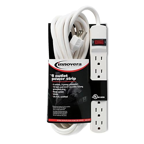 Innovera 73315 Six-Outlet Power Strip, 15-Foot Cord, 1-15/16 x 10-3/16 x 1-3/16, Ivory