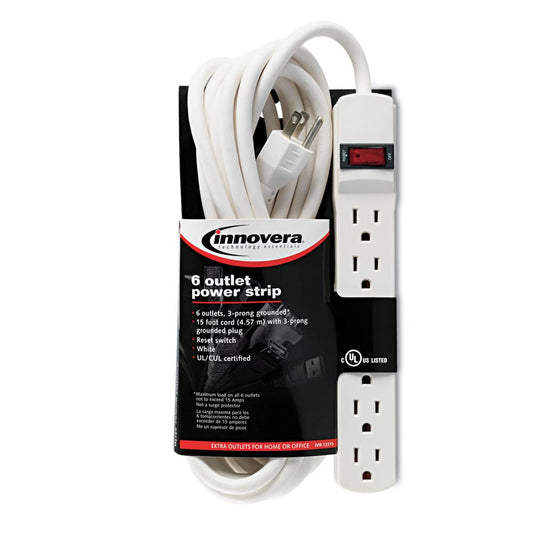 Innovera 73315 Six-Outlet Power Strip, 15-Foot Cord, 1-15/16 x 10-3/16 x 1-3/16, Ivory