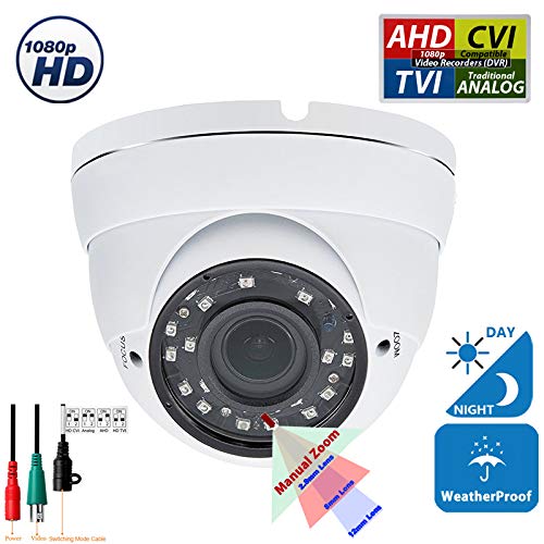 Evertech 4-in-1 (TVI/AHD/CVI/960H) 1080P HD Security Camera Indoor Outdoor Manual Zoom 2.8-12mm Vari-Focal Lens Dome Security Surveillance Camera