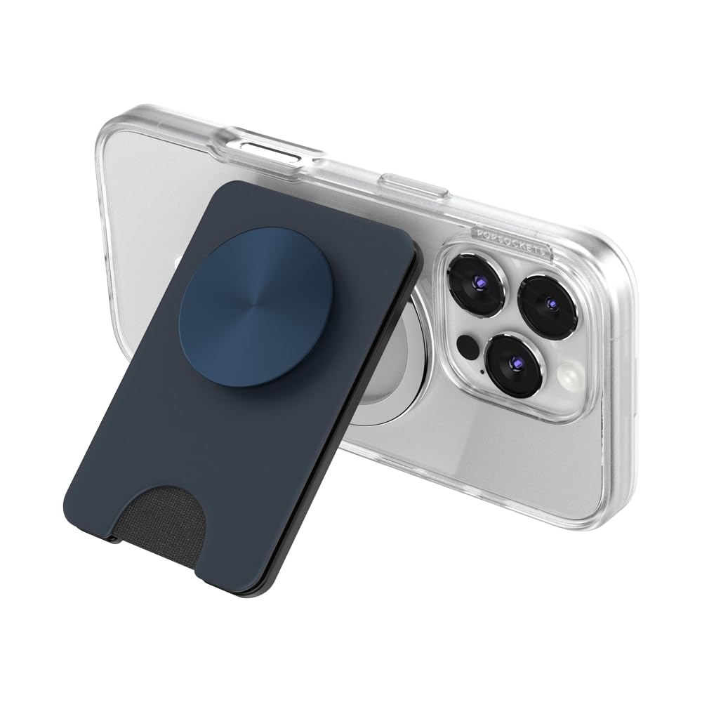 PopSockets Kick-Out Wallet for MagSafe, Adjustable Kickstand, Magnetic Stand, Blue - Navy