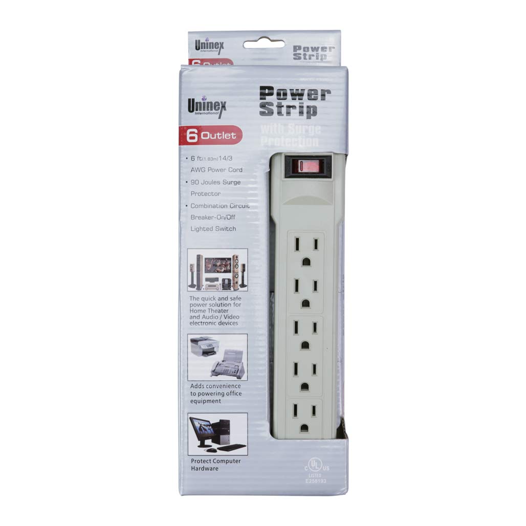 6 AC Outlet 6 Foot 14/3 AWG Long Power Cord Strip Electrical Wall Plug Socket Surge Protector Switch Adapter