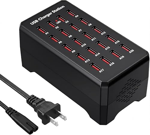20 Port USB Charging Station, 100W (20A) Multifunctional Smart Charger, USB A Charging Block, Multiple Device Chargers, Compatible