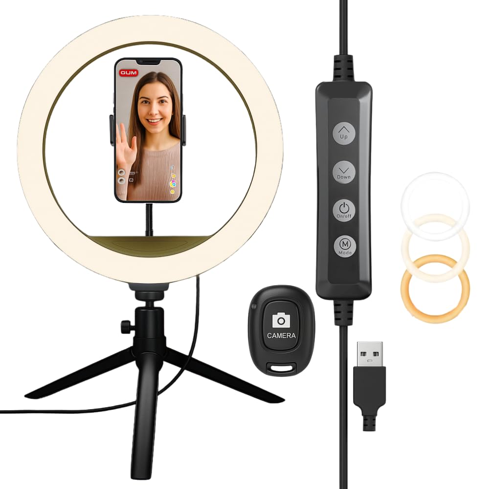 10.2" LED Ring Light for Live Streaming - Adjustable Color Modes, Phone Holder, Desktop Tripod Stand, Beauty Fill Light for TikTok, YouTube, Makeup