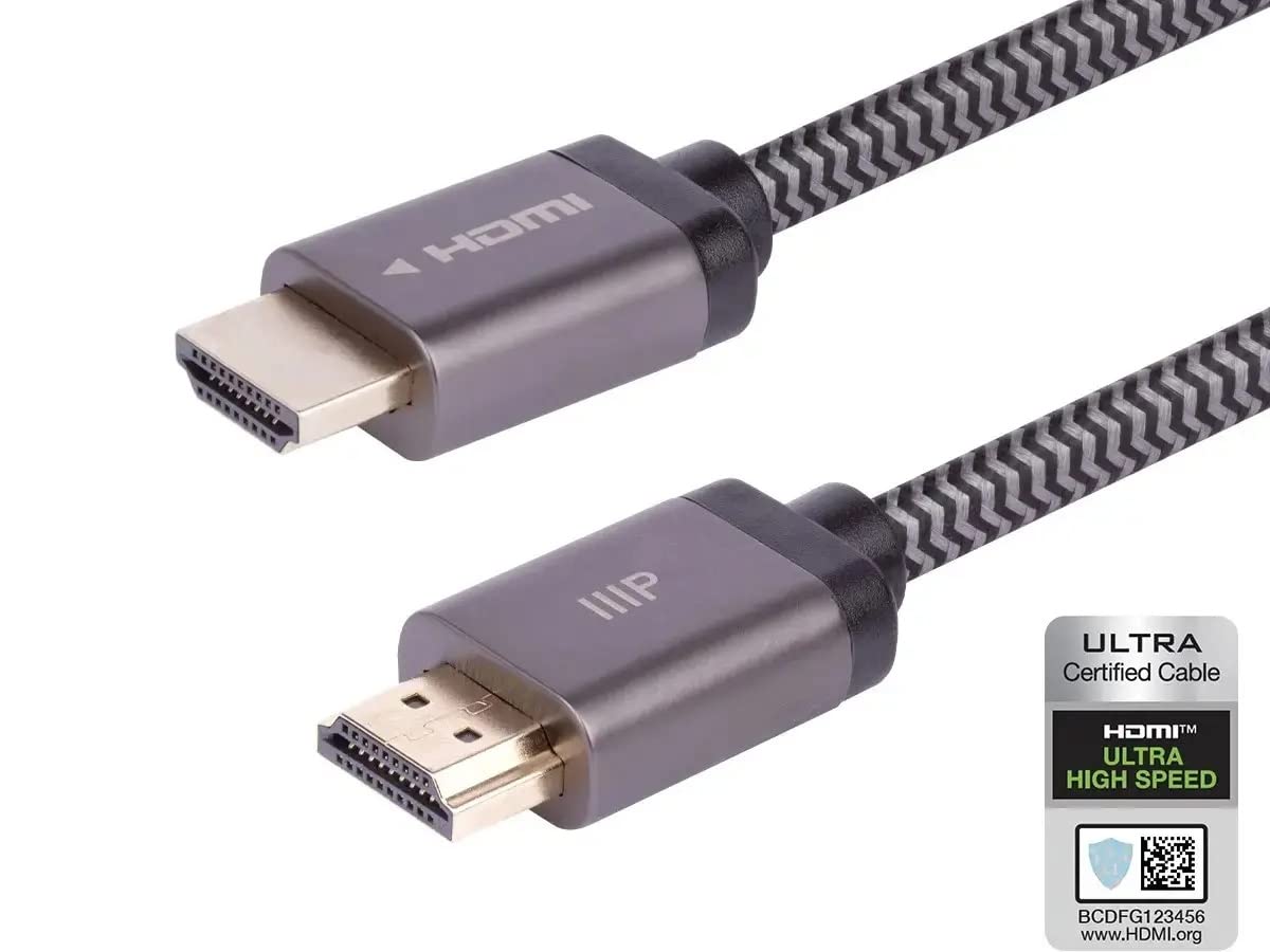 Monoprice 8K Certified Ultra High Speed HDMI Cable - Braided - HDMI 2.1, 8K@60Hz, 4K@120Hz, 48Gbps, HDR, VRR, CL2 in-Wall Rated, 25ft, Black