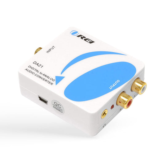 OREI Optical SPDIF/Coaxial Digital to RCA L/R Analog Audio Converter with 3.5mm Jack Support & Headphone/Speaker Outputs (DA21)